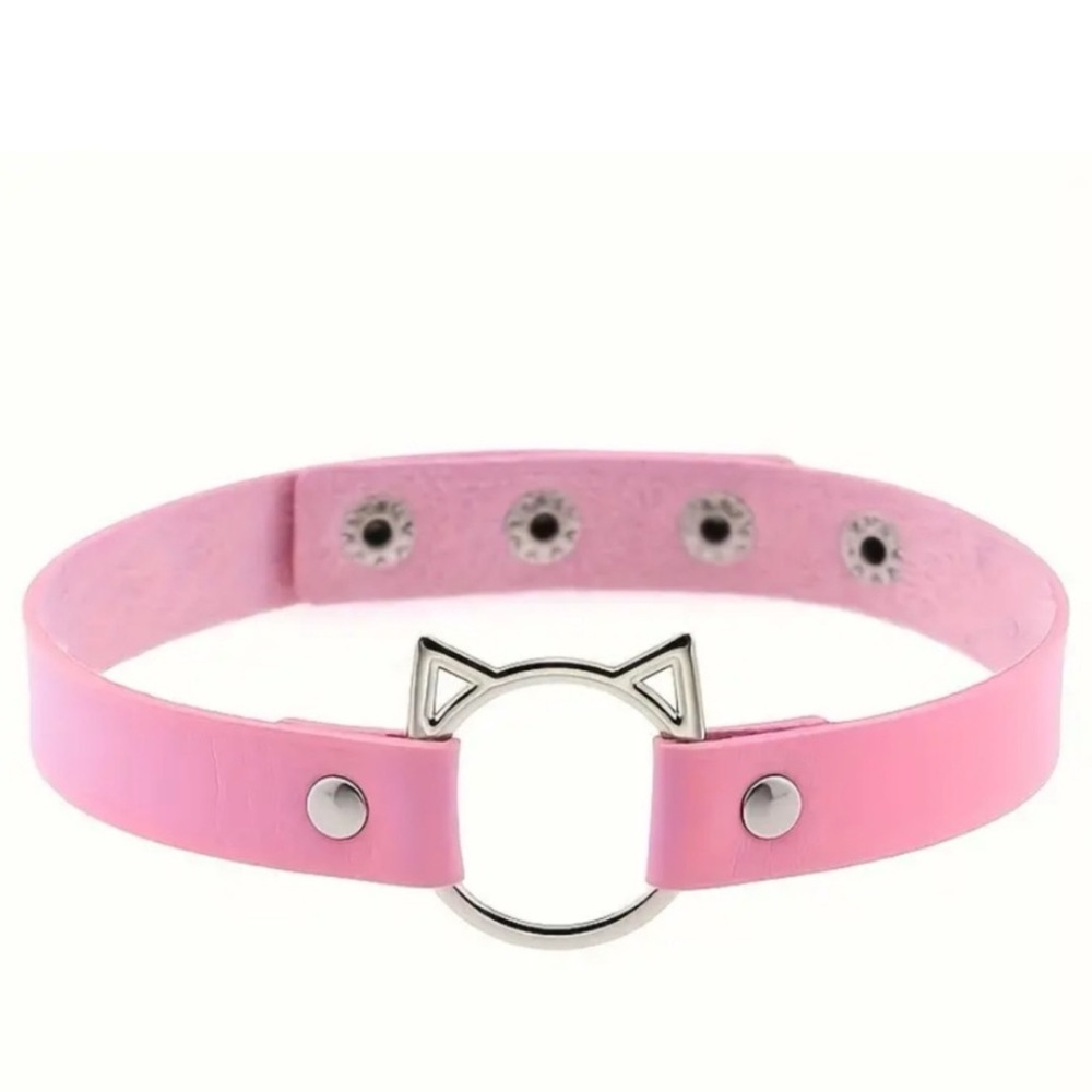 Pink Kitty Cat Choker Necklace